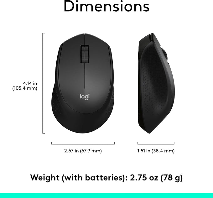 Logitech M330 Silent Plus Full Size 2.4 GHz Wireless Mouse - Black