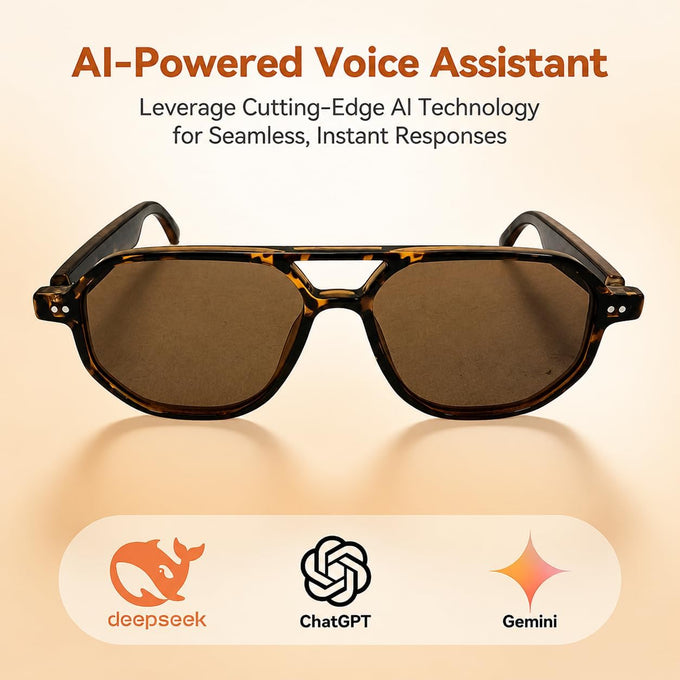 AI Smart Glasses, Aviator Sunglasses for Travel & Outdoors Activities