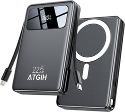 10000mAh Magnetic Wireless Power Bank, 5-in-1 Portable Charger with 2 Built-in Cables, 22.5W PD Fast Charging Magnetic Battery Pack for iPhone 17/16/15/14/13/12 and All Series，Black