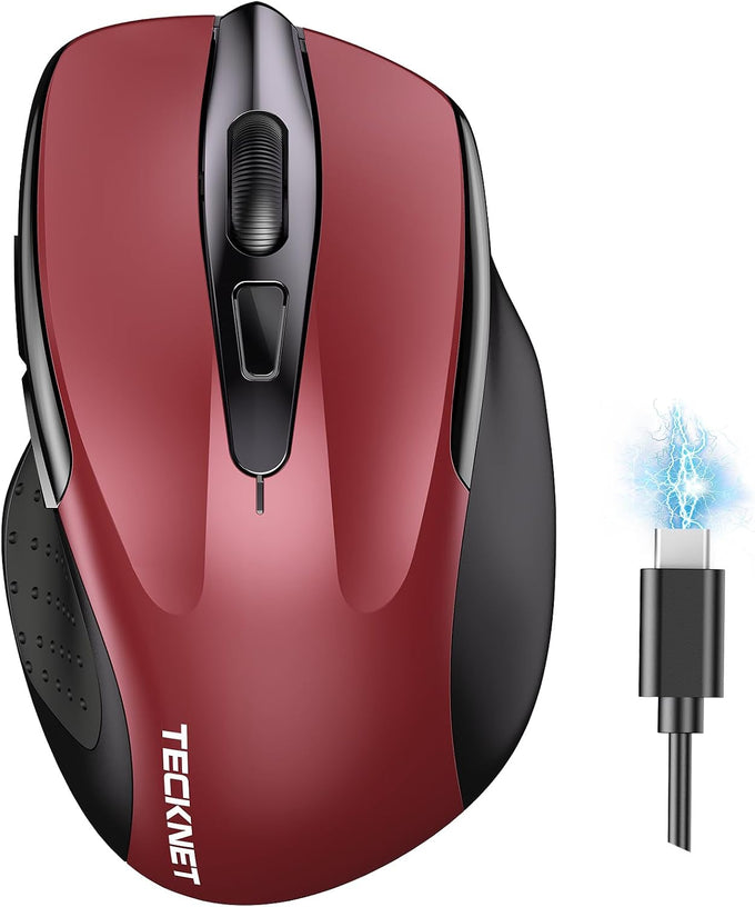 TECKNET Wireless Mouse, BT 5.0/2.4G, Rechargeable 6-DPI Silent, Grey