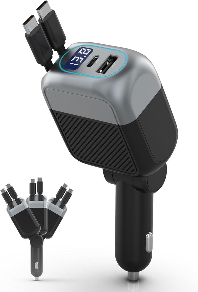87W Retractable Car Charger, Cigarette Lighter USB Charger for iPhone 17