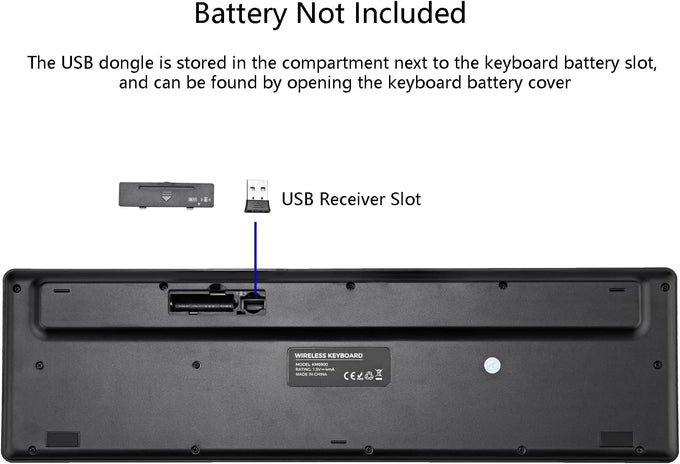 USB Silent Wireless Keyboard for Laptop Computer Full Size Number Pad Black