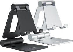 Nulaxy 2 Pack Aluminum Dual Folding Cell Phone Stand for Desk, Black&Silver