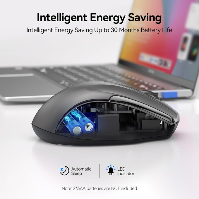TECKNET Wireless Mouse, BT 5.0/2.4G, Silent 4800 DPI 6 Buttons, Grey