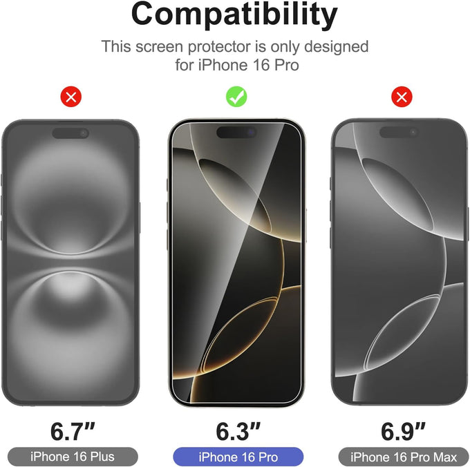 NEW'C for iPhone 16 Pro Screen Protector + Camera Lens Protector + Tool