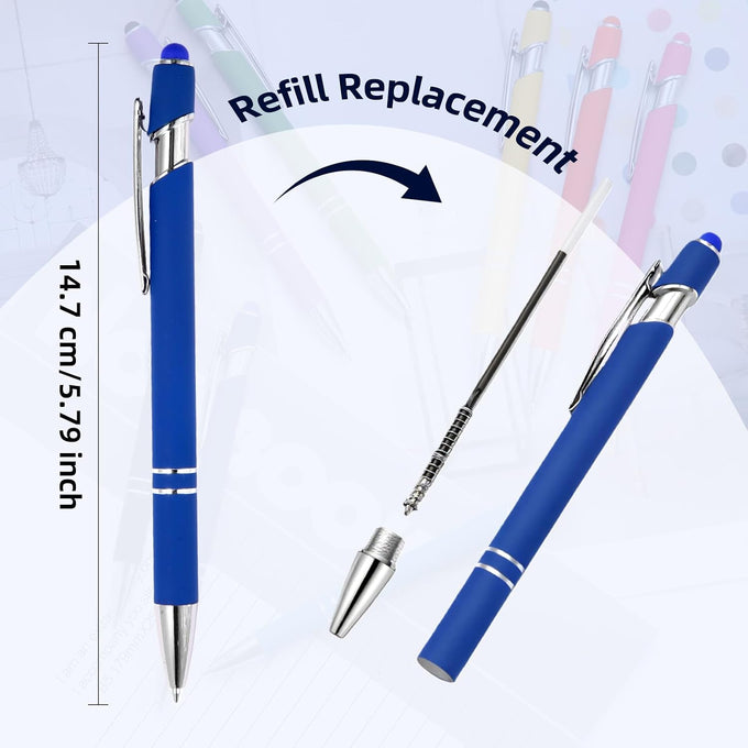 Ballpoint Pen 2-in-1 Stylus 8 Pack, Retractable Ballpoint Pen with Stylus tip Metal Stylus Pen for Touch Screens, 1.0 mm Black Ink (8 PACK)