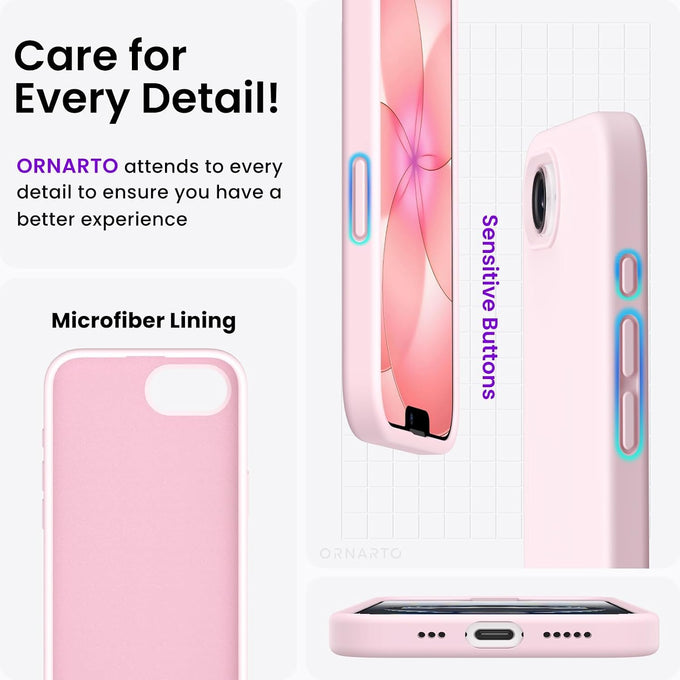 ORNARTO for iPhone 17e Case and for iPhone 16e Case 6.1'', Chalk Pink