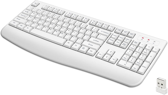 QUASIO Wireless Keyboard, 2.4G Full-Sized Ergonomic Wireless Computer Keyboard with Wrist Rest for Windows, Mac OS Laptop/PC/Desktop/Notebook(Black)
