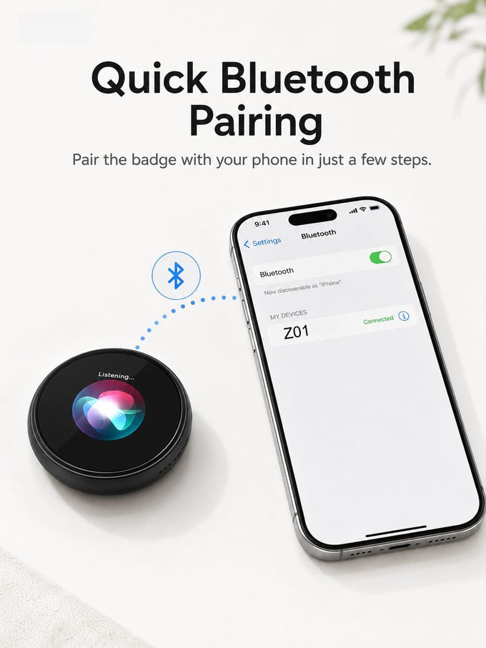 Z01 Smart AI Companion Badge Wearable Bluetooth Language Translator Device