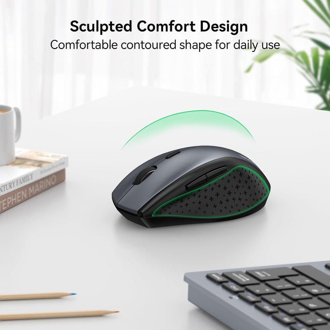 TECKNET 2.4G Wireless Mouse, 4800 DPI Ergonomic Computer Mouse, USB, Grey