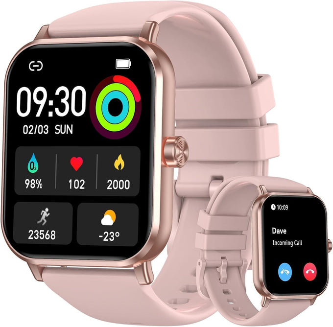 Smart Watch for Men Women, 1.83" HD Touchscreen Fitness Tracker with Bluetooth Calling, 130+ Sports Modes, Heart Rate Sleep Step Monitor, IP68 Waterproof, Compatible with iOS & Android (Pink)