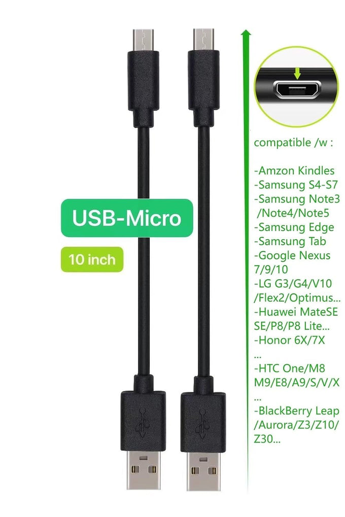 10-Pack Multi Short USB Cables & TypeC-C Cables for Charging Stations Compatible/w iPhone17,16,15, iPhone14-5/ iPads/iPad mini/iPad Pros/Samsung Moblies & Tablets/Pixel & Nexus/HTC/Sony(Black)