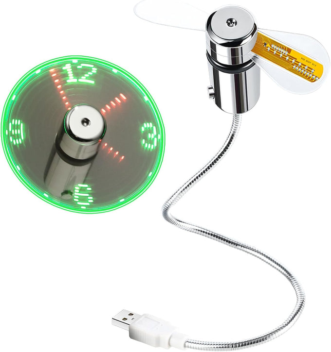LED USB Clock Fan with Real Time Display Function,Stocking Stuffers for Men Christmas Gadgets,Father's Gifts,1 Year Warranty