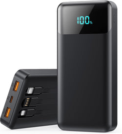 Portable Charger Power Bank 40800mAh with 3 Built-in Cables,25W Fast Phone Charging Portable Battery Pack,5 Outputs Travel Essentials Outdoor External Battery for iPhone 17/16,Galaxy Android etc-Black