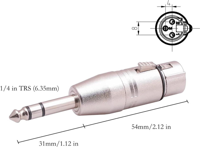 1/4 to XLR Adapter 4 Pack, 1/4" TRS to XLR (2 Pair), 2pcs Male to Male and 2pcs Male to Female, Balanced Quarter Inch 6.35mm Male to XLRMale/Female Adapters for Mixers, Microphones, Amplifiers