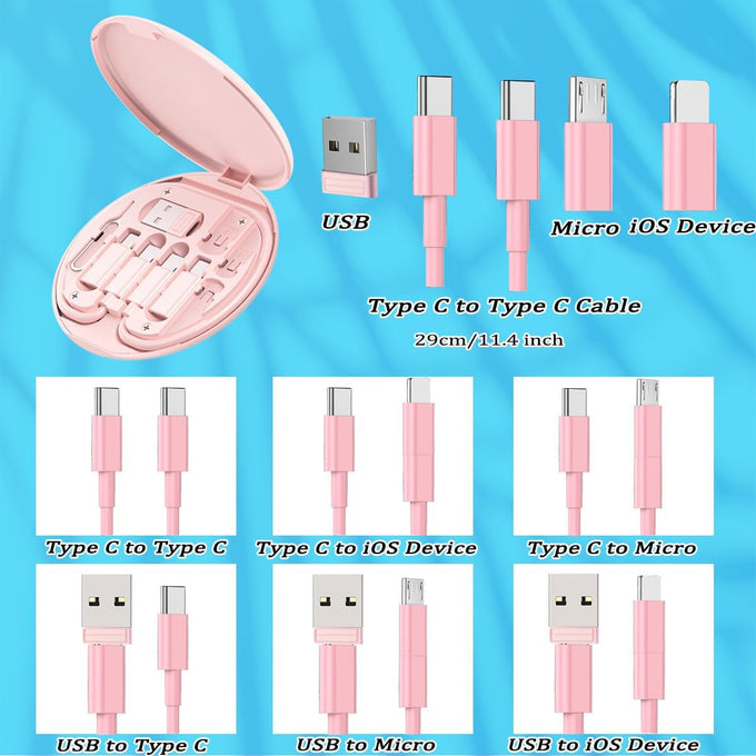 Multi USB Charging Adapter Cable Kit, USB C to iOS Adapter for Travel, Conversion Set A & USB C to Male Micro /USB C/iOS Adapter, Data Transfer, Card Storage, Tray Eject Pin, Phone Holder (blue)