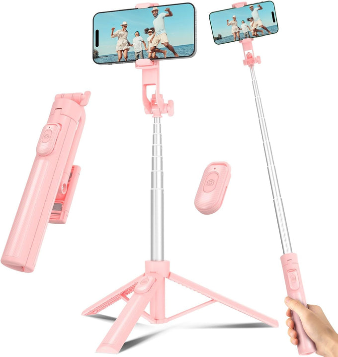 Selfie Stick Tripod for Phone with Remote Control & Holder, 50 Inch, Black