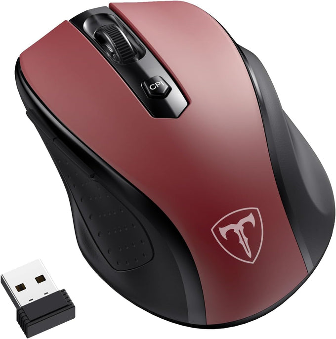 HOTWEEMS Wireless Mouse, D-09 Computer Mouse USB Cordless Mice for Laptop, Ergo Grips, Lightspeed 5-Level 2400 DPI, 16 Months Battery, Portable for PC Mac Chromebook (Black)