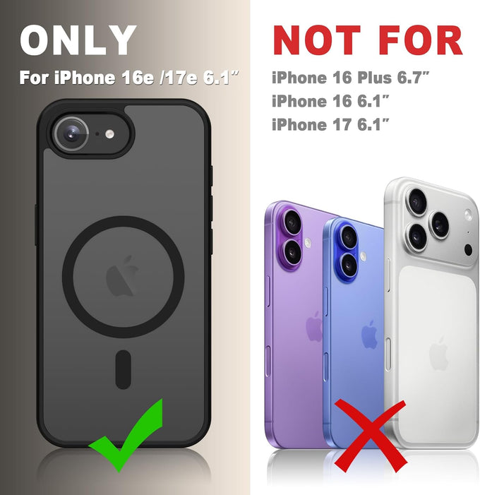 YENAPOON for iPhone 17e Case, iPhone 16e Case, Magnetic Cover, Black