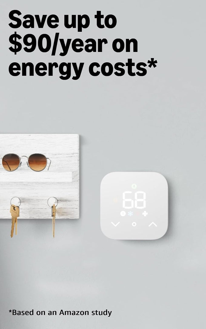 Amazon Smart Thermostat, Save money and energy, Works with Alexa and Ring, C-wire required