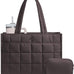 LOVEVOOK Tote Bag for Women, Puffer Work Handbag 15.6 Inch Laptop Purse for Nurse Teacher, Large Quilted Travel Tote Shoulder Bag with Zipper for College Office Clinical Gym, Black