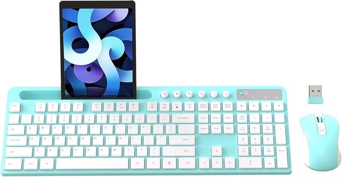 MARVO Wirelss Keyboard and Mouse Combo with Phone Holder, Full-Size, Black