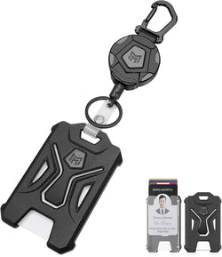 MNGARISTA Retractable Badge Holder,Heavy Duty Carabiner Clip Keychain Badge Reel,Tactical ID Card Key Holder with 31.5" Retractable, Black