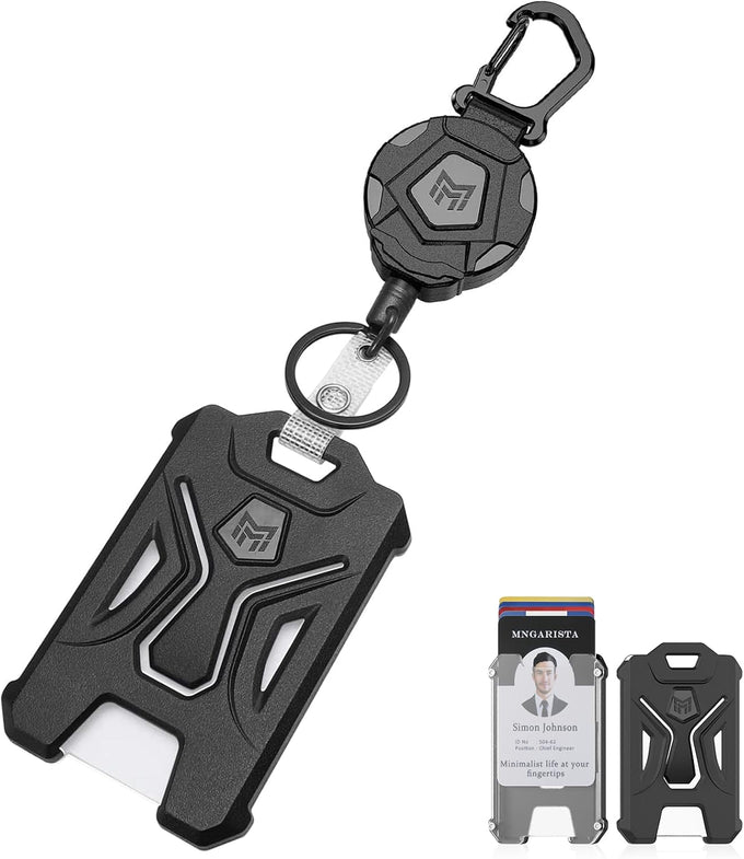 MNGARISTA Retractable Badge Holder,Heavy Duty Carabiner Clip Keychain Badge Reel,Tactical ID Card Key Holder with 31.5" Retractable, Black