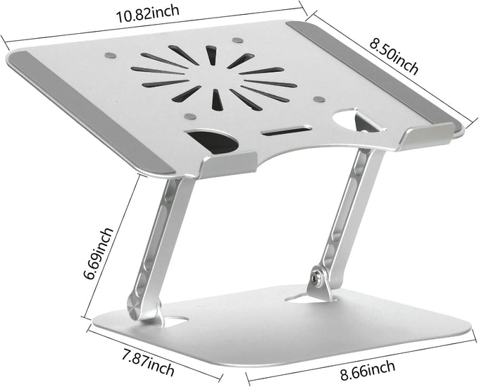Adjustable Laptop Stand with Cooling Fan, Aluminium Alloy Multi-Angle Computer Holder for Desk, Portable Notebook Metal Mount Compatible with MacBook, Air, Pro, Dell, Alienware All Laptops 11"-17.3"