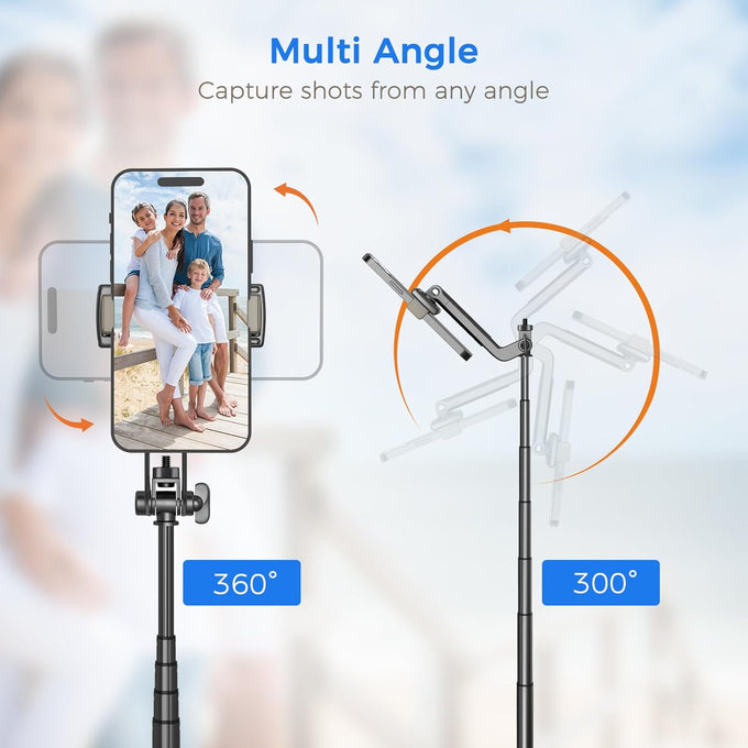 Selfie Stick Tripod for Phone with Remote Control & Holder, 50 Inch, Black