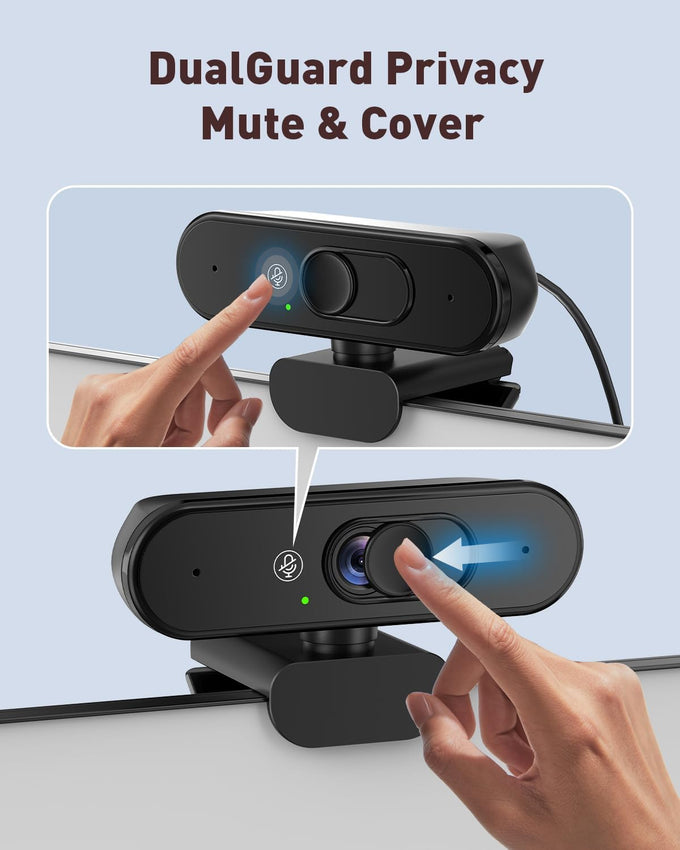 1080P Webcam with Mic, Privacy Cover, Mute Button for PC/Laptop