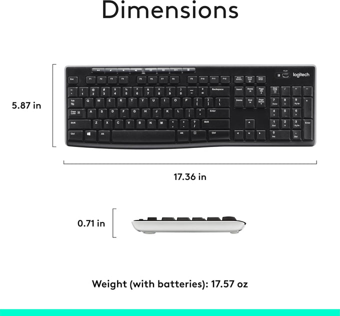 Logitech K270 Full Size Wireless Keyboard for Windows - Black