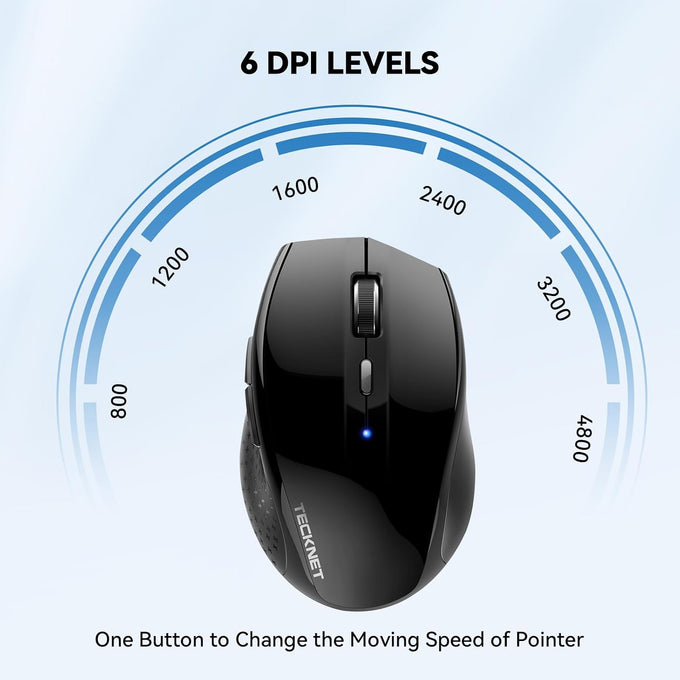 TECKNET Bluetooth Mouse, 3200 DPI Computer Mouse, 2-Year Battery Wireless Mouse 6 Adjustable DPI, 6 Buttons Compatible with Laptop/Windows/Computer