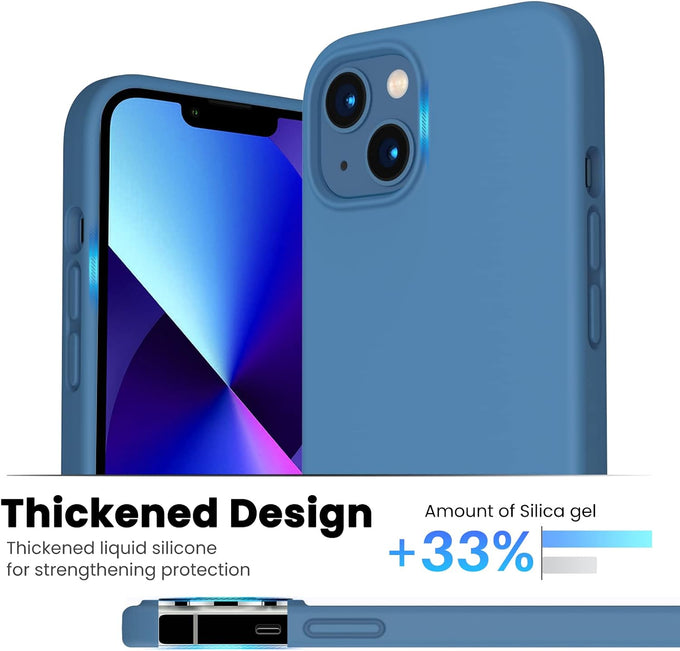 ORNARTO Designed for iPhone 13 Case, Shockproof Liquid Silicone-Blue