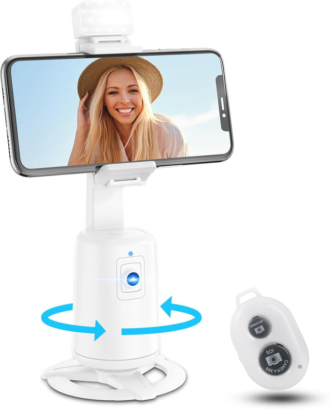 Auto Face Tracking Tripod 360° Rotating Cell Phone Photo and Video Kits Stand, No App, Camera Stand with Remote and Gesture Control, Rechargeable Smart Shooting Stand for Live Recording Tiktok（Black）