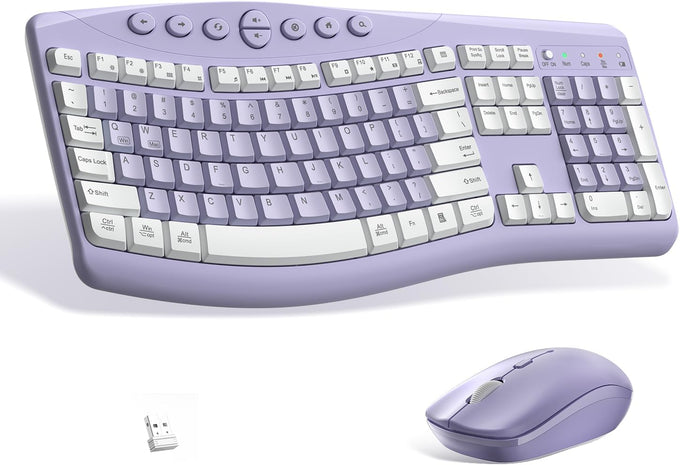 Wireless Keyboard and Mouse Combo Silent Ergonomic Curved Design for Office