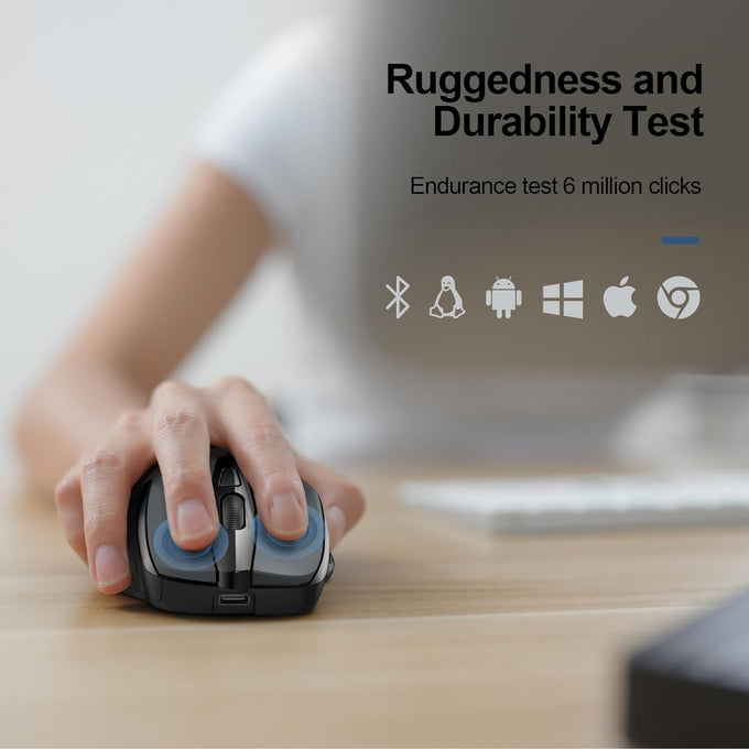 TECKNET Wireless Mouse, BT 5.0/2.4G, Rechargeable 6-DPI Silent, Grey
