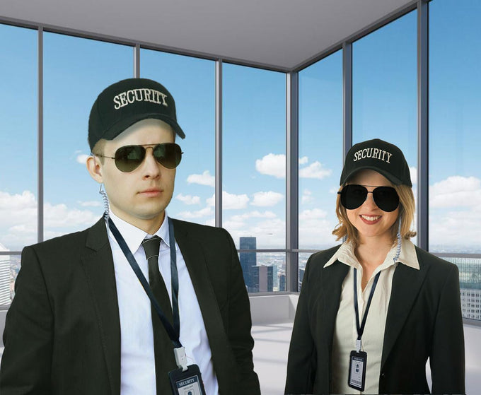 5pcs Agent Costume Set Secret Security Service Outfit Accessory Kit Includes Adjustable Hat Pretied Zipper Tie Black Sunglasses Earpiece and ID Card for Teens Adults Cosplay Game Halloween Party Gear