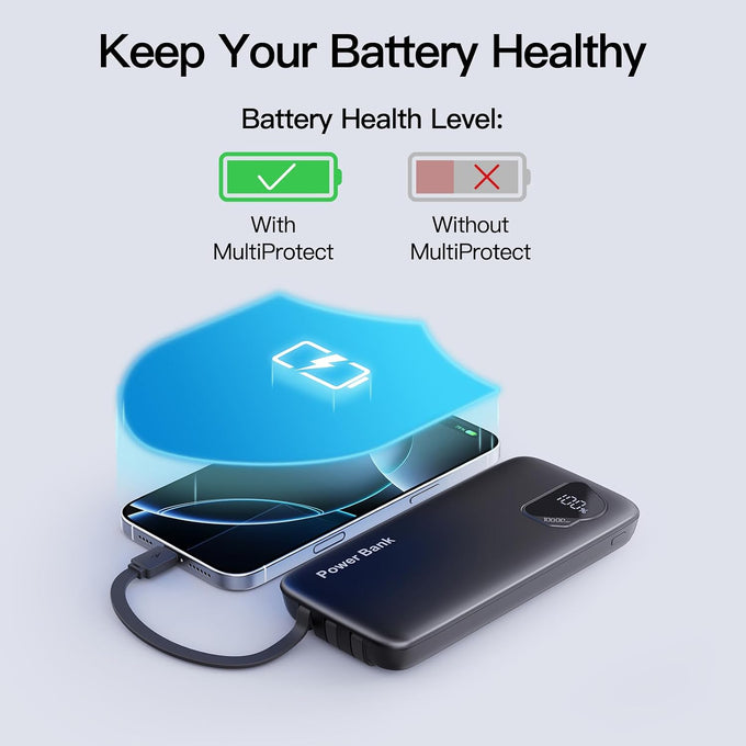 2026 2-Pack 10000mAh Portable Charger Battery Pack with Built in Cables