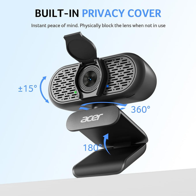 Acer A640 4K Webcam with AI Noise Canceling Mic for Streaming Meetings