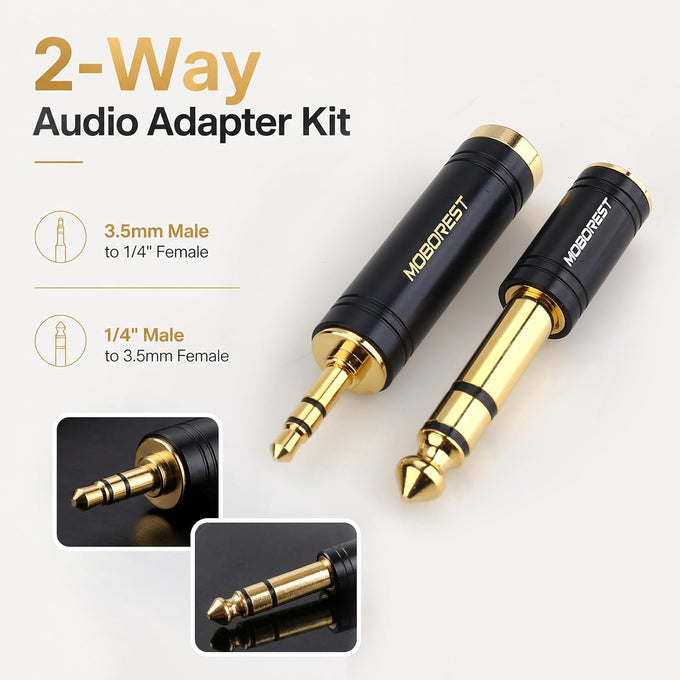 MOBOREST 3.5mm to 1/4 (6.35mm) Stereo Pure Copper Headphone Adapter, 2PCS