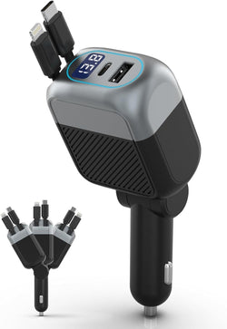 87W Retractable Car Charger, Cigarette Lighter USB Charger for iPhone 17