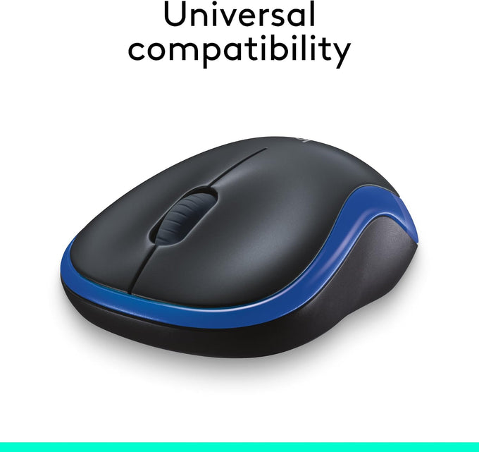 Logitech M185 Compact Ambidextrous Wireless Mouse with Rubber Grips - Blue