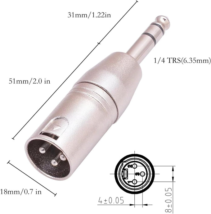 1/4 to XLR Adapter 4 Pack, 1/4" TRS to XLR (2 Pair), 2pcs Male to Male and 2pcs Male to Female, Balanced Quarter Inch 6.35mm Male to XLRMale/Female Adapters for Mixers, Microphones, Amplifiers