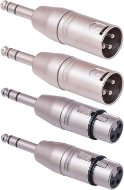 1/4 to XLR Adapter 4 Pack, 1/4" TRS to XLR (2 Pair), 2pcs Male to Male and 2pcs Male to Female, Balanced Quarter Inch 6.35mm Male to XLRMale/Female Adapters for Mixers, Microphones, Amplifiers