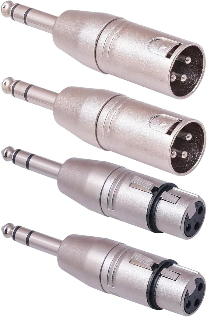 1/4 to XLR Adapter 4 Pack, 1/4" TRS to XLR (2 Pair), 2pcs Male to Male and 2pcs Male to Female, Balanced Quarter Inch 6.35mm Male to XLRMale/Female Adapters for Mixers, Microphones, Amplifiers