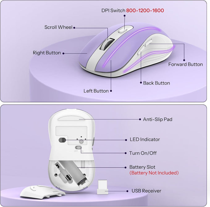 OMOTON Purple Wireless Keyboard and Mouse Combo, Built-in Phone Holder