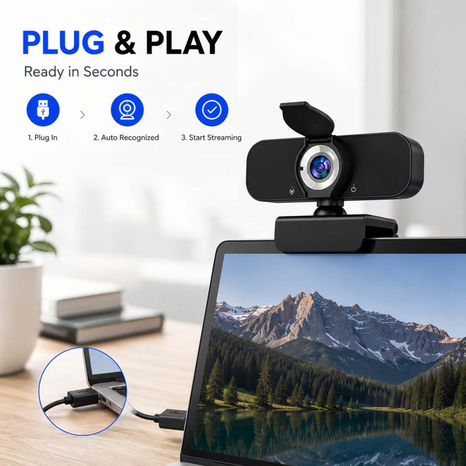 1080P Webcam for PC with Microphone, Privacy Cover & Tripod