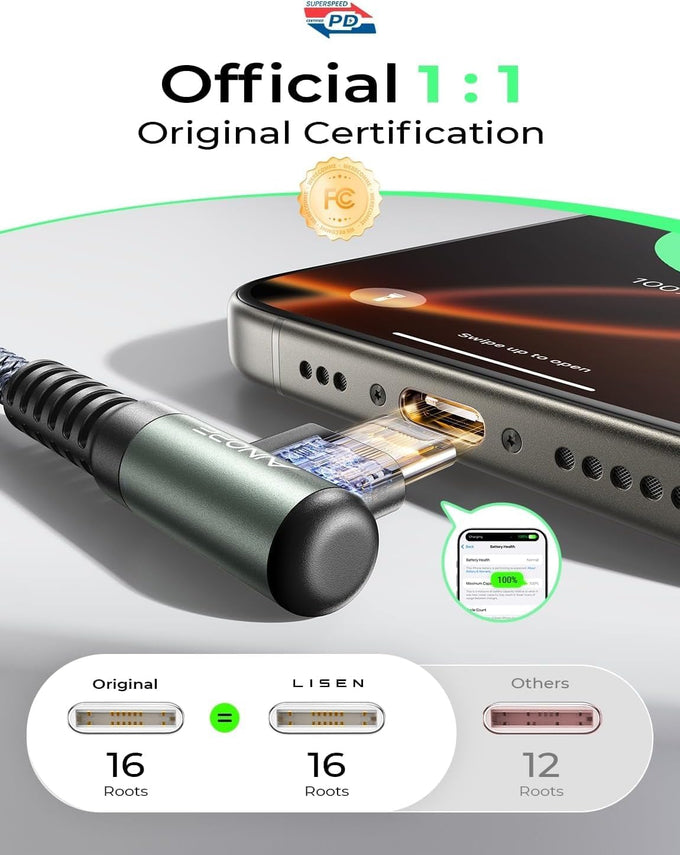 AINOPE 10 FT USB C Cable Fast Charging, 240W USB-C Charge Cable with Adapter, Fast Charger USB C Cable Supports 100W, Right Angle USB C Fit MacBook Pro/Air, iPad Pro/Air, iPhone 17/16/15, 10FT Grey