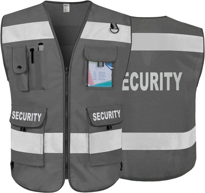 TCCFCCT Security Vest for Security Guard 9 Pockets Safety Vest, Black L